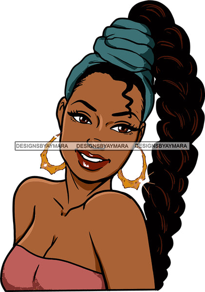 Afro Urban Street  Black Girls Babe Bamboo Hoop Earrings Sexy Turban Braid Hair Style  SVG Cutting Files For Silhouette Cricut