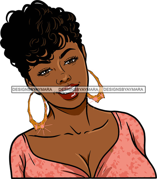 Afro Urban Street Black Girls Babe Bamboo Hoop Earrings Sexy Short Hair Style SVG Cutting Files For Silhouette Cricut