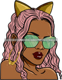 Afro Urban Street Black Girls Babe Bamboo Hoop Earrings Sexy Sunglasses Cat Ears Headband Pink Hair Style  SVG Cutting Files For Silhouette Cricut