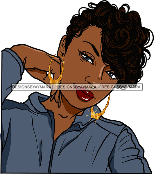 Afro Urban Street Girls Babe Bamboo Hoop Earrings Sexy Short Hair Style SVG Cutting Files For Silhouette Cricut