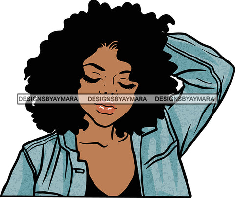Black Lady Nubian Portrait Sexy Woman Afro Hair Style Denim Closing Eyes  SVG Cutting Files For Silhouette Cricut