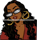 Afro Urban Street Black  Girls Babe Bamboo Hoop Earrings Sexy Sunglasses Long Wavy Hair Style  SVG Cutting Files For Silhouette Cricut
