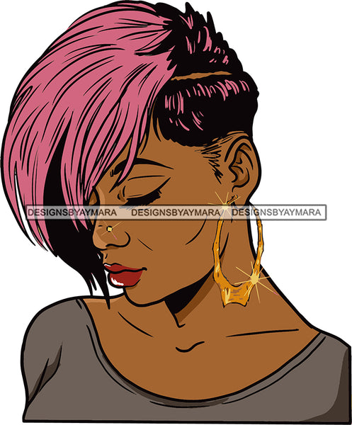 Afro Urban Street Black Girls Babe Bamboo Hoop Earrings Sexy Short Pink Hair Style  SVG Cutting Files For Silhouette Cricut