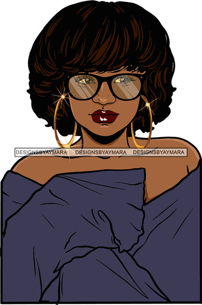 Afro Urban Street Black Girls Babe Bamboo Hoop Earrings Sexy Glasses Short Hair Style  SVG Cutting Files For Silhouette Cricut