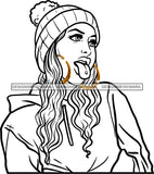 Afro Urban Street Girls Babe Bamboo Hoop Earrings Attitude Sexy Long Straight Hair Style B/W SVG Cutting Files For Silhouette Cricut