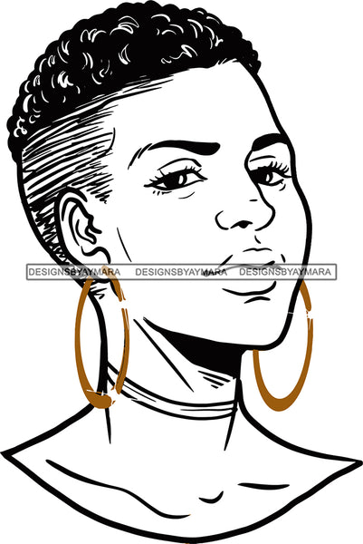 Afro Urban Street Girls Babe Bamboo Hoop Earrings Sexy Corn Row Hair Style B/W SVG Cutting Files For Silhouette Cricut