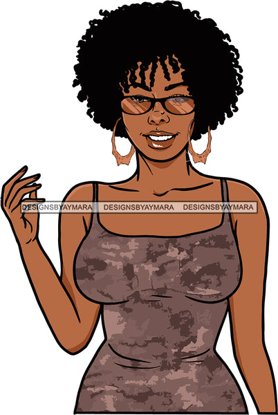 Afro Urban Street Black Girl Babe Bamboo Hoop Earrings Sunglasses Sexy Afro Hair Style  SVG Cutting Files For Silhouette Cricut