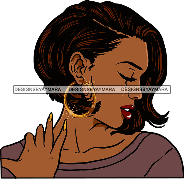 Afro Urban Street Black Girl Babe Bamboo Hoop Earrings Sexy Short Hair Style  SVG Cutting Files For Silhouette Cricut