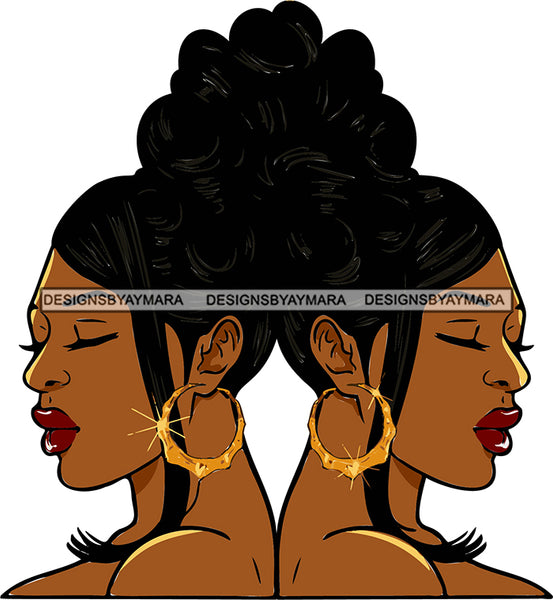 Afro Urban Street Girls Babe Bamboo Hoop Earrings Sexy Twins Up Do Hair Style SVG Cutting Files For Silhouette Cricut