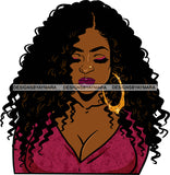 Afro Urban Street Black Girl Babe Bamboo Hoop Earrings Sexy Long Curly Hair Style SVG Cutting Files For Silhouette Cricut