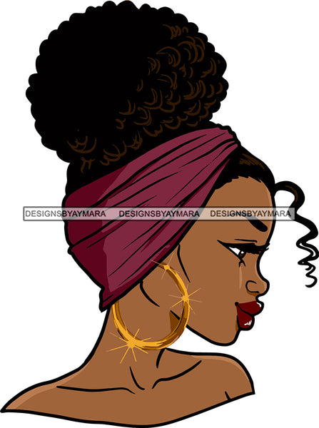 Afro Urban Street Girl Babe Bamboo Hoop Earrings Bandana Sexy Up Do Hair Style SVG Cutting Files For Silhouette Cricut
