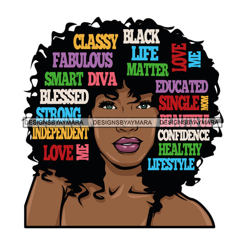 Afro Diva Life Quotes Blessed Classy Fabulous Smart Black Woman SVG Cutting Files For Silhouette Cricut