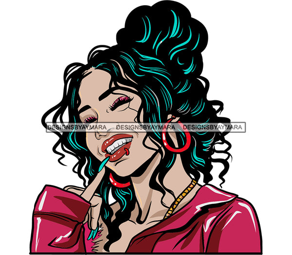 Afro Black Woman Swag Sexy Lips Hoop Earrings Up Do Hair Style SVG Cutting Files For Silhouette Cricut