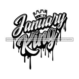 January King Man Royalty Sign Bleed Crown Throne Black Man B/W SVG Files For Cutting