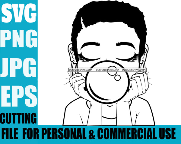 Afro Lili Black Girl Woman Bubble Gum Queen Melanin Short Hair Style Personal & Commercial Use B/W SVG Cutting Files For Silhouette Cricut More