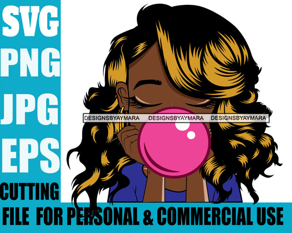 Afro Lili Black Girl Woman Bubble Gum Queen Melanin Curly Hair Style Personal & Commercial Use SVG Cutting Files For Silhouette Cricut More