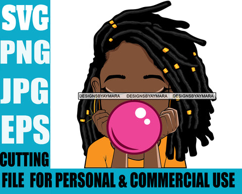 Afro Lili Black Girl Woman Bubble Gum Queen Melanin Dreadlocks Hair Style Personal & Commercial Use SVG Cutting Files For Silhouette Cricut More