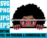 Afro Lili Black Girl Woman Peeking Peekaboo Glasses Nails Nubian Queen Melanin Afro Hair Style Personal & Commercial Use SVG Cutting Files For Silhouette Cricut More