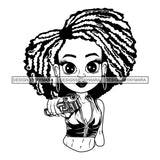Afro Lili Black Girl Woman Armed Gun Gangster Glamour Hoop Earrings Dreadlocks Hair Style B/W SVG Cutting Files For Silhouette Cricut More