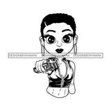 Afro Lili Black Girl Woman Armed Gun Gangster Glamour Hoop Earrings Short Hair Style B/W SVG Cutting Files For Silhouette Cricut More