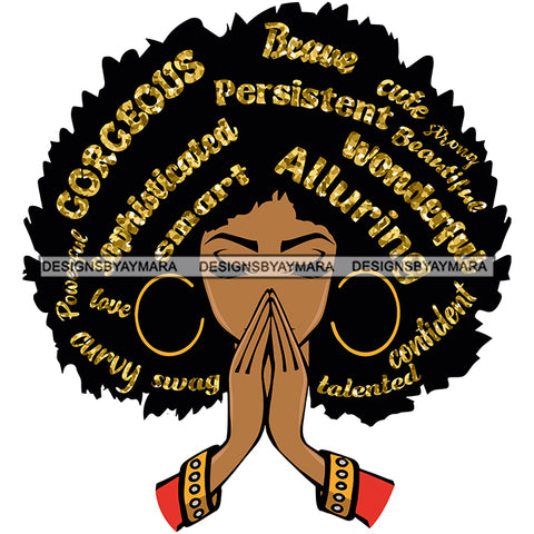 Black Woman Praying Afro Hair Words  SVG JPG PNG Vector Clipart Cricut Silhouette Cut Cutting