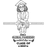 Cute Afro Girl Graduation Quote Achiever Student Certificate College Illustration B/W SVG JPG PNG Vector Clipart Cricut Silhouette Cut Cutting