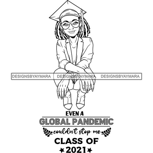 Cute Afro Girl Graduation Quote Achiever Student Certificate College Illustration B/W SVG JPG PNG Vector Clipart Cricut Silhouette Cut Cutting