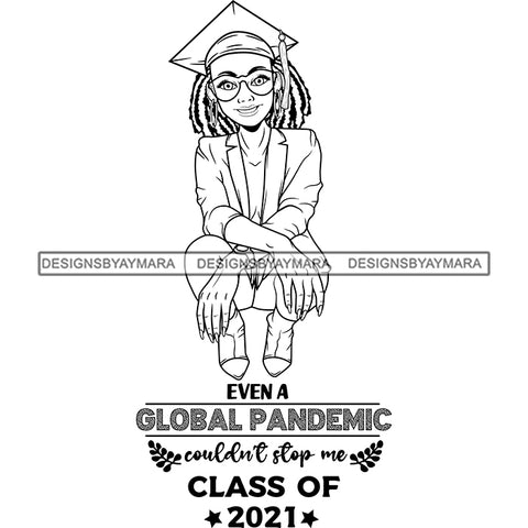 Cute Afro Girl Graduation Quote Achiever Student Certificate College Illustration B/W SVG JPG PNG Vector Clipart Cricut Silhouette Cut Cutting