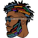 Black King With Beard Words In Beard Dreads Locs Blue Glasses SVG JPG PNG Vector Clipart Cricut Silhouette Cut Cutting