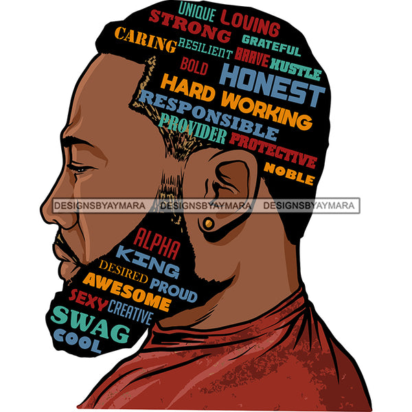 Black King With Beard Words In Beard SVG JPG PNG Vector Clipart Cricut Silhouette Cut Cutting