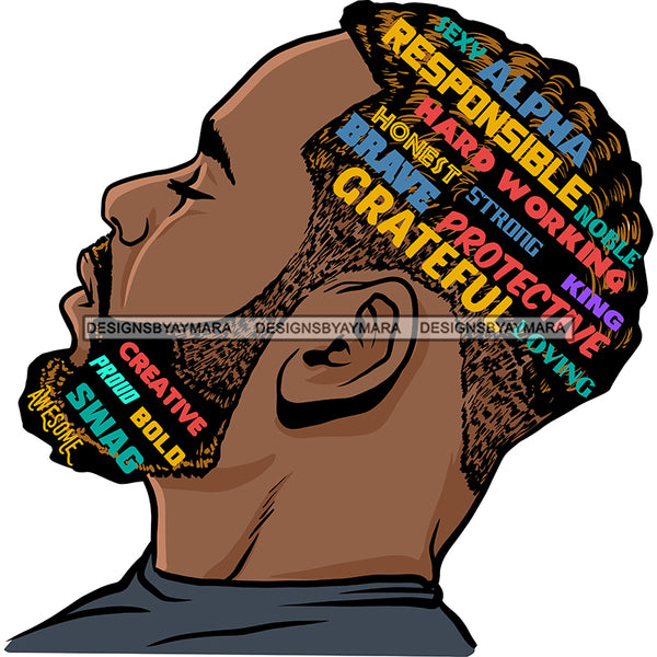 Attractive Black Man Bearded Hair Quotes Male Guy Hombre Close-up Manly SVG Files For Cutting Cricut Silhouette and More