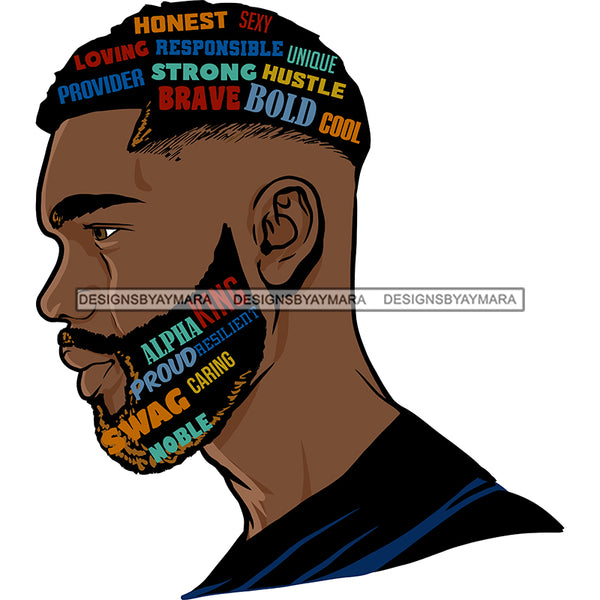 Attractive Black Man Bearded Hair Quotes Male Guy Hombre Close-up Manly SVG Files For Cutting Cricut Silhouette and More