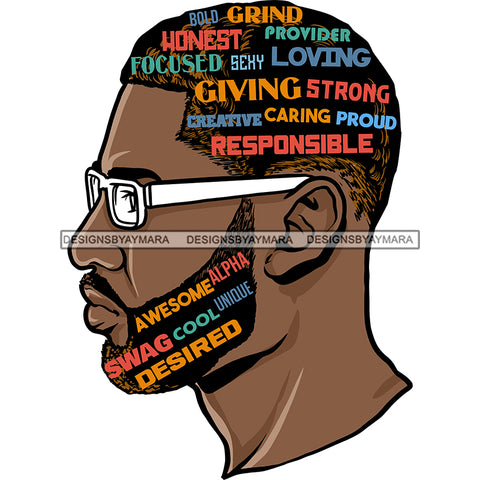 Attractive Black Man Bearded Hair Quotes Male Guy Hombre Close-up Manly SVG Files For Cutting Cricut Silhouette and More