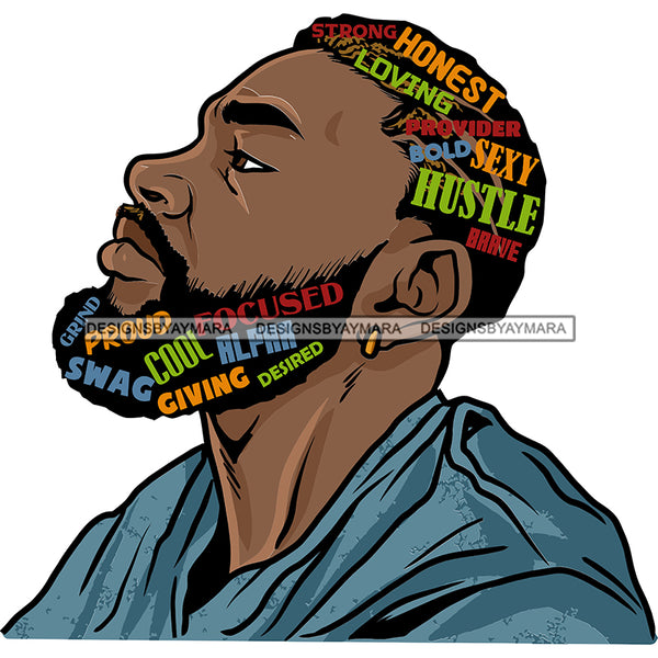 Attractive Black Man Bearded Hair Quotes Male Guy Hombre Close-up Manly SVG Files For Cutting Cricut Silhouette and More