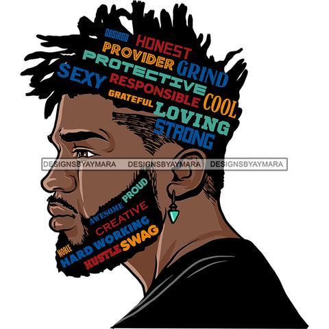 Black King With Beard Words In Beard Locs Dreads SVG JPG PNG Vector Clipart Cricut Silhouette Cut Cutting