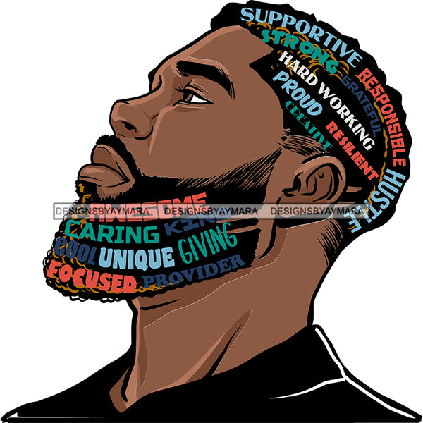 Black King With Beard Words In Beard  SVG JPG PNG Vector Clipart Cricut Silhouette Cut Cutting