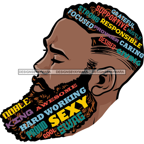 Black King With Beard Words In Beard  SVG JPG PNG Vector Clipart Cricut Silhouette Cut Cutting