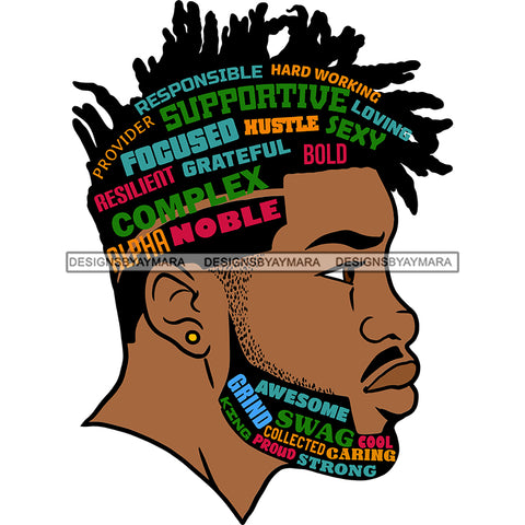 Black King With Beard Words In Beard Dreads Locs SVG JPG PNG Vector Clipart Cricut Silhouette Cut Cutting