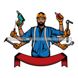 Handyman Repair Service Logo Construction Attractive Black Man Ribbon Element SVG Cutting Layered Files