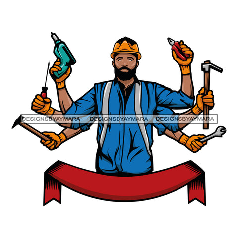 Handyman Repair Service Logo Construction Attractive Black Man Ribbon Element SVG Cutting Layered Files