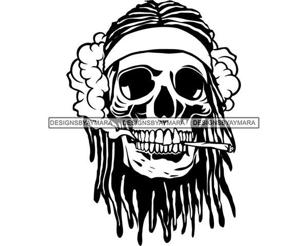 Skull Smoking Joint Blunt Weed Cannabis 420 Medical Marijuana Pot Stone High Life Smoker Drug B/W SVG PNG Vector Clipart Silhouette Cricut Cut Cutting