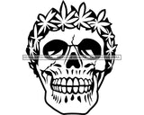 Skull Tattoo Art Weed Cannabis 420 Medical Marijuana Leaves Headpiece Pot Stone High Life Smoker Drug B/W SVG PNG Vector Clipart Silhouette Cricut Cut Cutting