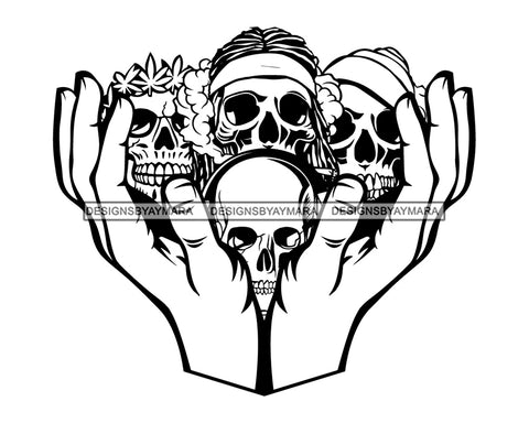 Hands Holding  Skulls Skeletons Craniums Smoking Marijuana Joints Cannabis Weed B/W SVG PNG JPG Vector Clipart Silhouette Cricut Cutting
