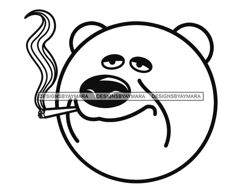 Bear Smoking Marijuana Pot Stone Blunt Weed Cannabis High Life Smoker Drug B/W SVG PNG JPG Vector Clipart Silhouette Cricut Cutting