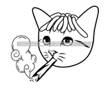 Cat Smoking Marijuana Pot Stone Blunt Weed Cannabis High Life Smoker Drug B/W SVG PNG JPG Vector Clipart Silhouette Cricut Cutting