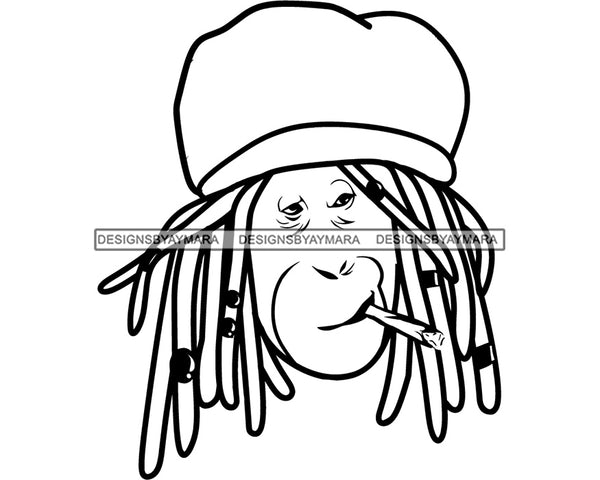 Monkey Smoking Marijuana Pot Stone Blunt Weed Cannabis High Life Smoker Drug B/W SVG PNG JPG Vector Clipart Silhouette Cricut Cutting