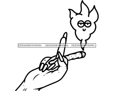 Woman Hand Showing Finger Rude Gesture Marijuana Leaf Joint Smoking Pot WeedB/W SVG PNG JPG Vector Clipart Silhouette Cricut Cutting