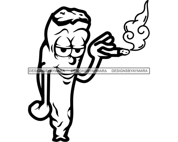 Funny Joint Face Big Eyes Smoking Pot Weed  Marijuana Leaf Getting High Stoned B/W SVG PNG JPG Vector Clipart Silhouette Cricut Cutting