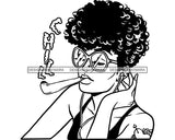 Afro Woman Smoking Pot Blunt Joint Goddess Cannabis Getting High Stoned Short Hairstyle  B/W SVG JPG PNG Cutting Files For Silhouette Cricut More