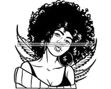 Afro Woman Getting High Stoned Marijuana Leaves Background Puffy Afro Hairstyle B/W SVG JPG PNG Cutting Files For Silhouette Cricut More